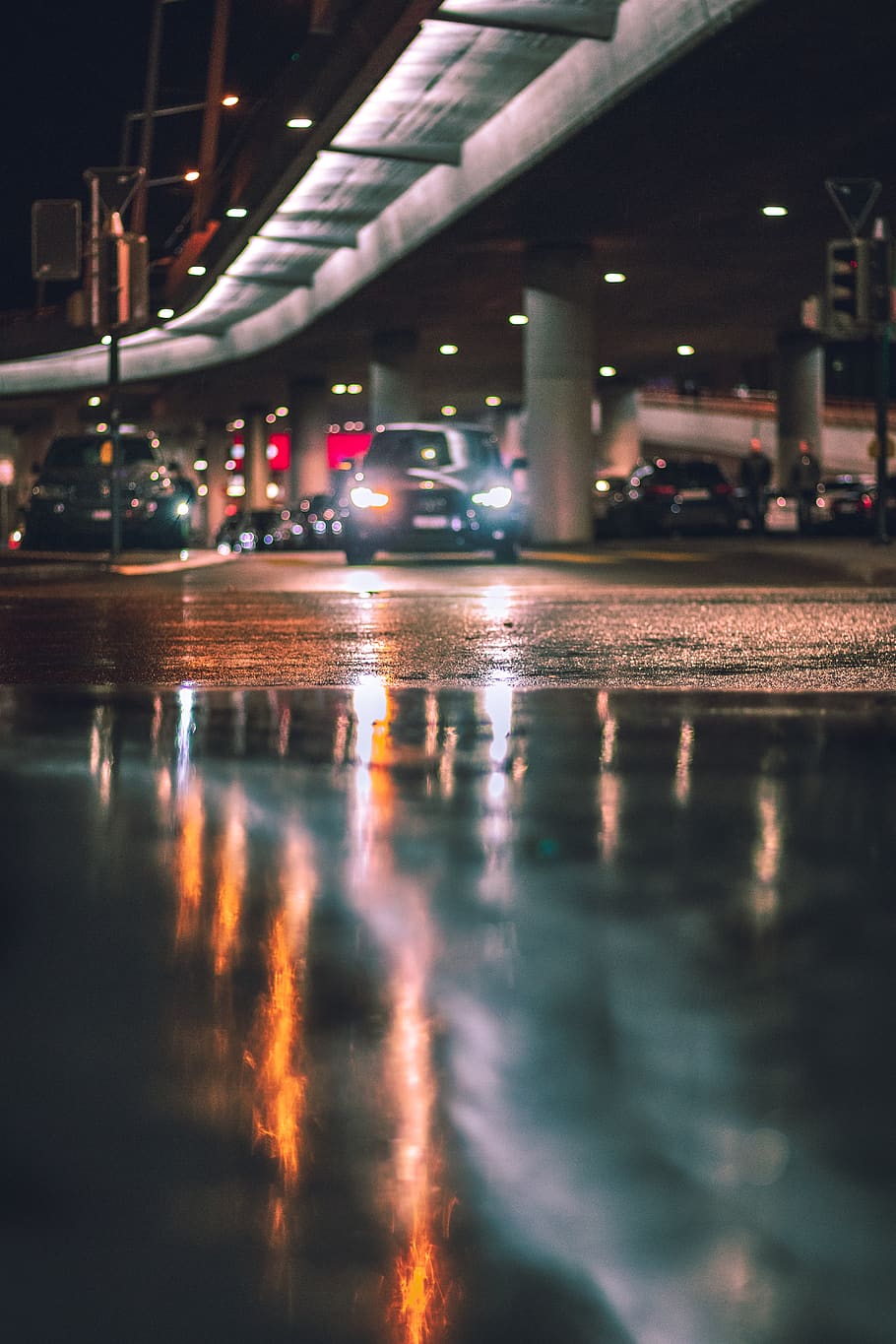 black car under flyover road, illuminated, transportation, night HD wallpaper