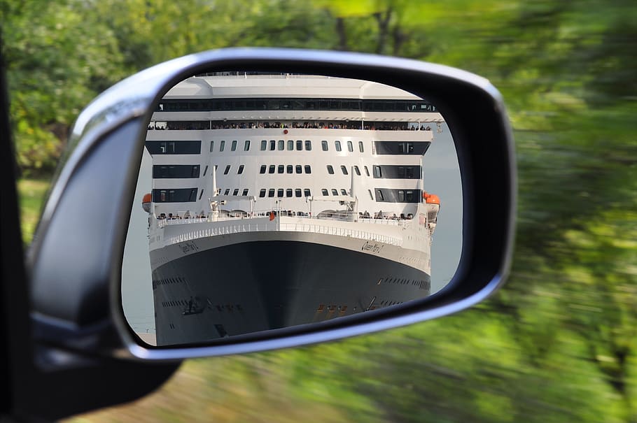humor, deception, assembly, collage, auto, ship, mirror, qm2 HD wallpaper