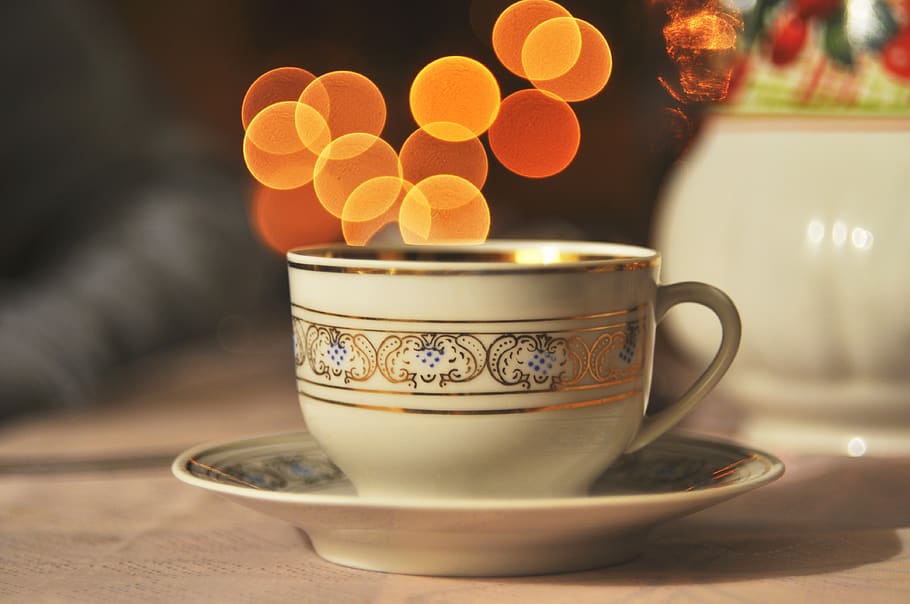white and brown ceramic teacup on table, mug, drink, food and drink HD wallpaper