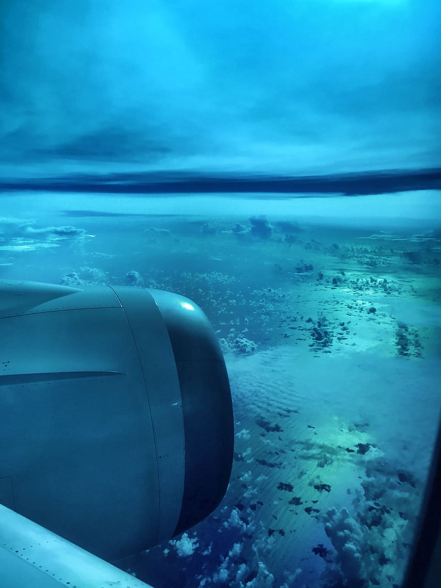 sky, plane, air, blue, air vehicle, airplane, mode of transportation HD wallpaper