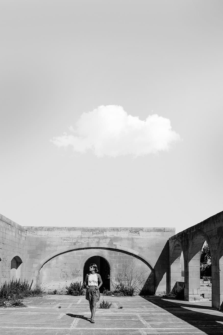 cloud, sky, bw, blackandwhite, girl, alone, exotic, gozo, island HD wallpaper