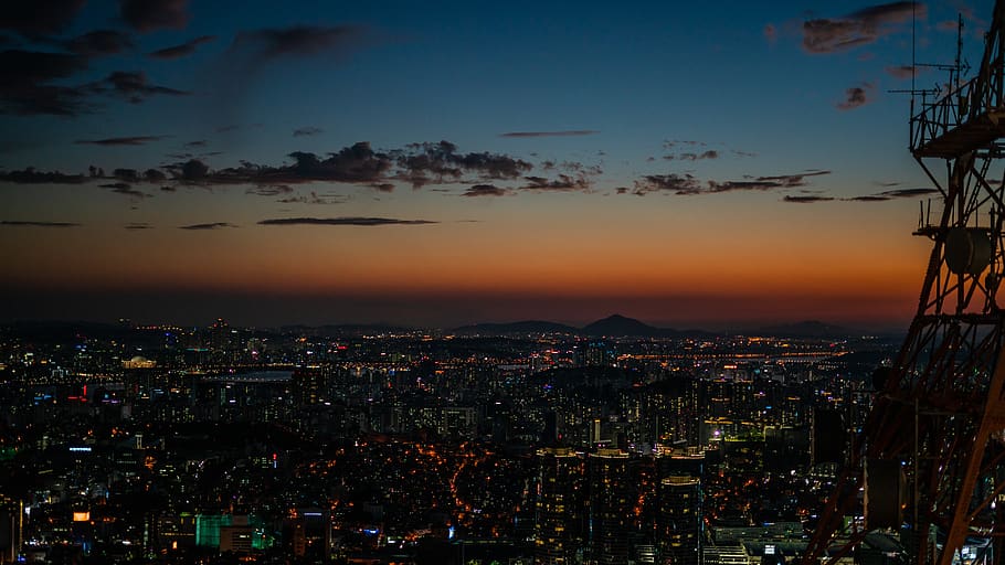 namsan, seoul, korea, sunset, sky, city, korean, night, landscape, HD wallpaper
