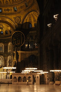 architecture, building, lighting, apse, istanbul, the view inside st. sophia HD wallpaper