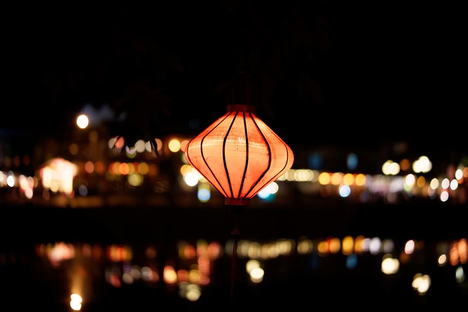 dark, night, lantern, lights, reflection, bokeh, illuminated HD wallpaper