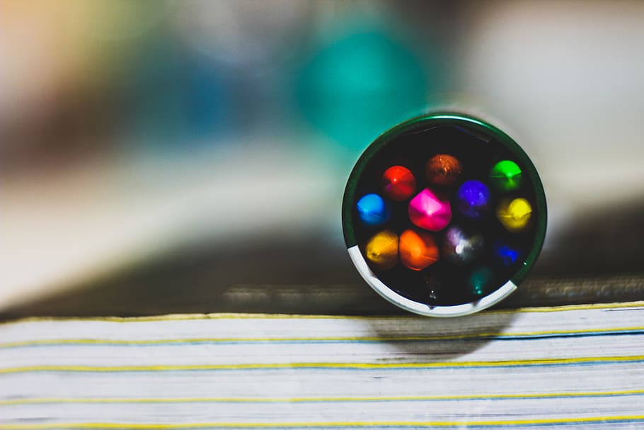 Closeup Photo of Coloring Pens, art, blur, blurred, case, close-up HD wallpaper