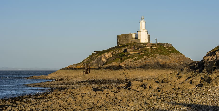 lighthouse, evening, seashore, rocks, built structure, building exterior HD wallpaper