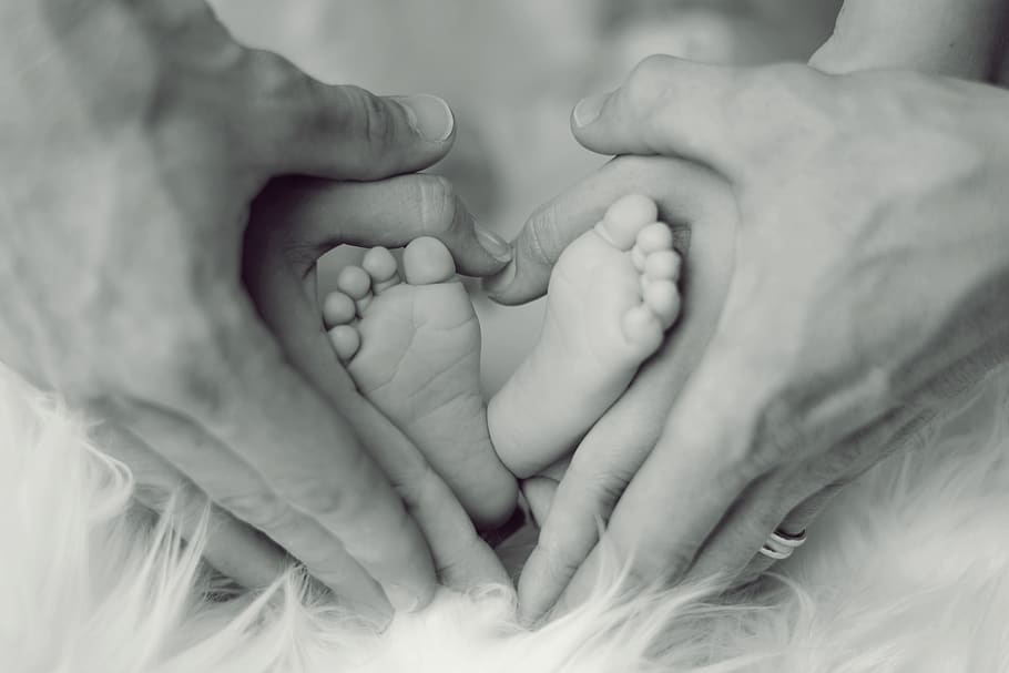 HD wallpaper: Grayscale Photo of Baby Feet With Father and Mother Hands in  Heart Signs | Wallpaper Flare
