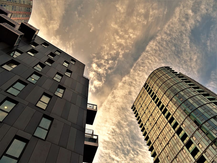Industrial Photography of Two Buildings, architectural design HD wallpaper