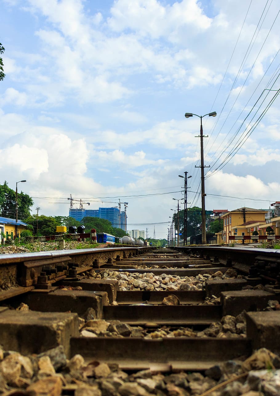 trains, rails, tracking, rail transportation, sky, cloud - sky HD wallpaper