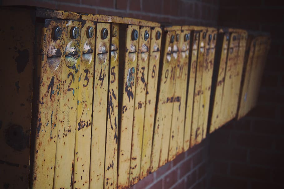 old mail boxes, cards, classic, columns, combination, compartments HD wallpaper