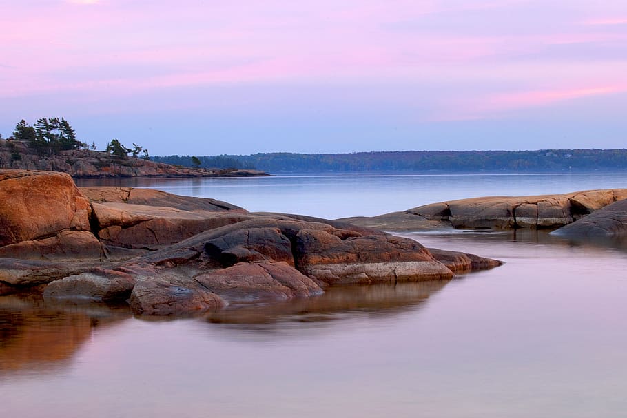 canada, killbear park, water, sky, beauty in nature, rock, rock - object HD wallpaper