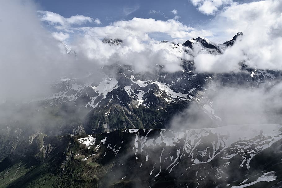 mountains and clouds, nature, outdoors, mountain range, peak HD wallpaper