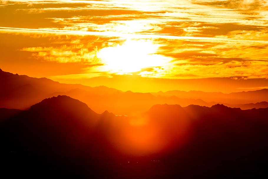 sun, mountains, sky, clouds, flare, arizona, desert, beauty in nature HD wallpaper