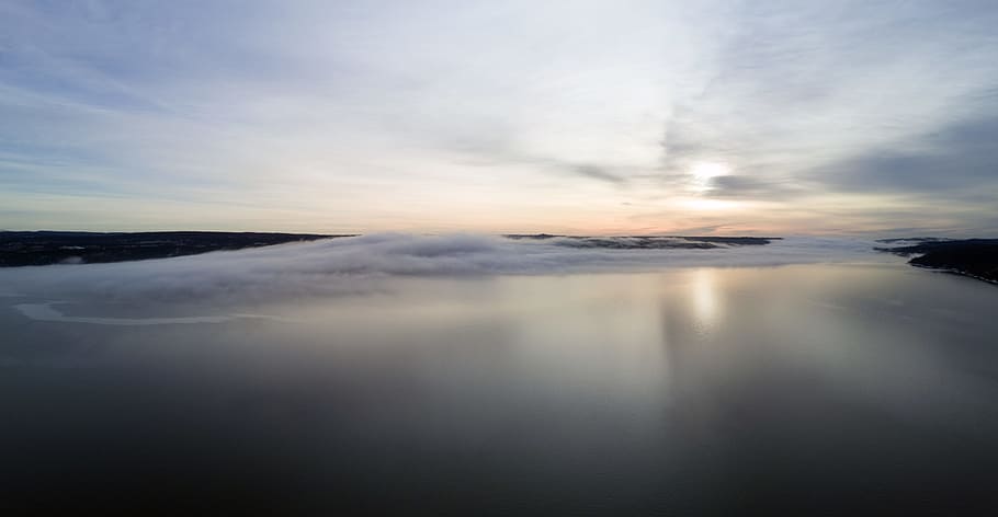 photo of mountain, cloud, sky, sunset, sunrise, calm, calm water HD wallpaper