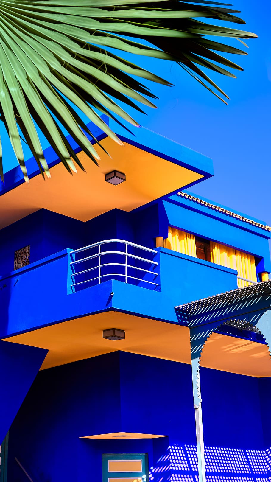 blue and orange building, architecture, low angle view, built structure HD wallpaper