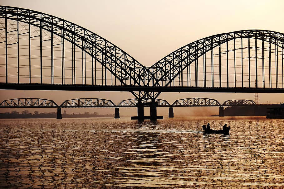 Black Metal Bridge Near on Body of Water, architecture, bay, boat HD wallpaper