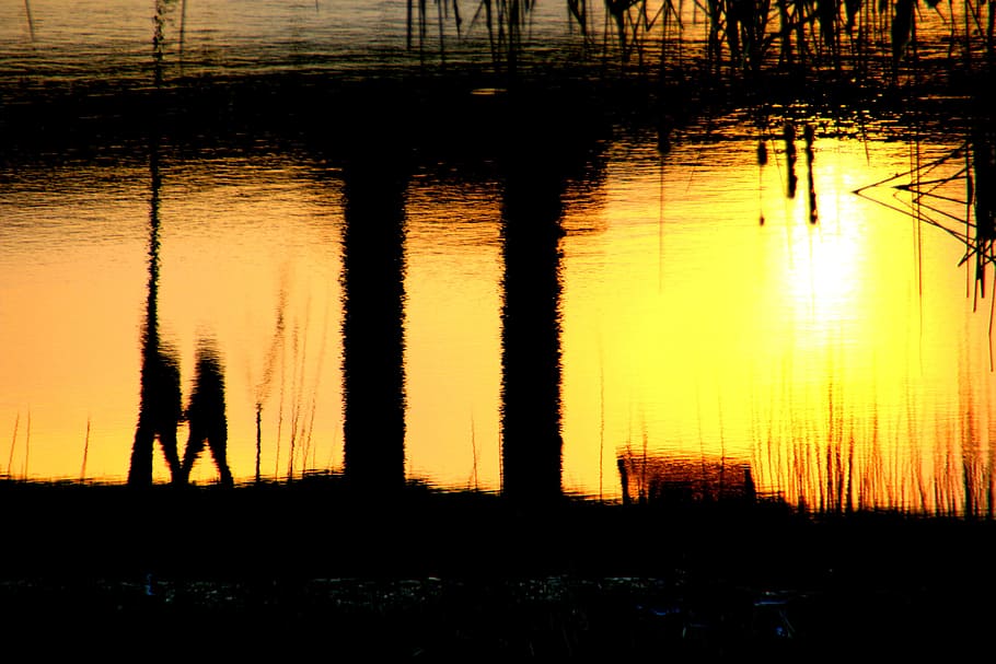 reflection, water, river, bright, glare, mirror, silhouette HD wallpaper