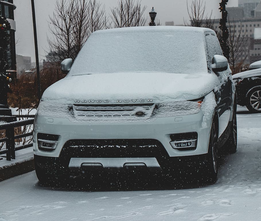 snow covered Land Rover Range Rover SUV, motor vehicle, car, land vehicle
