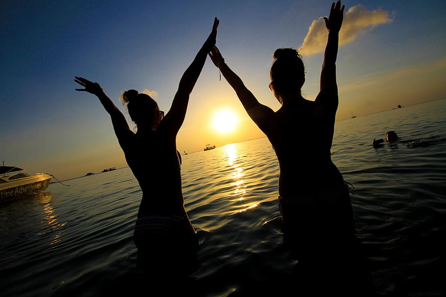 Ocean Sunset Swim Photo, Women, Nature and Landscapes, Travel