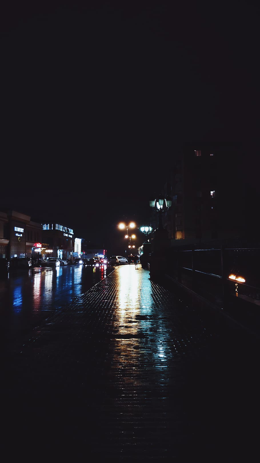 night, rain, baku, lights, wet, road, azerbaijan, illuminated, HD wallpaper