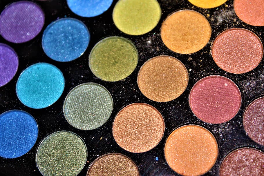 macro photograph of eyeshadow palette, paint container, colour, HD wallpaper