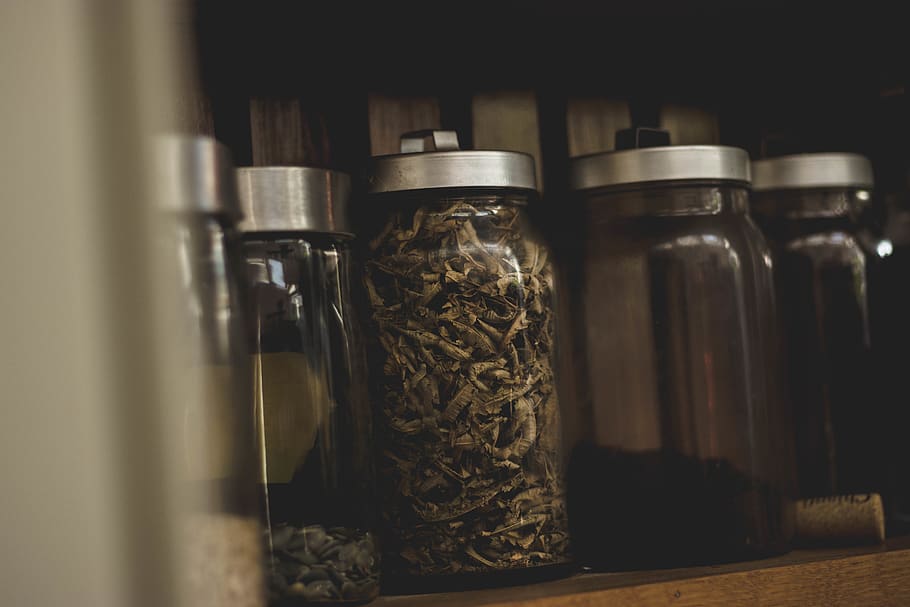 home, kitchen, shelf, jar, tea, leaves, leaf, seasoning, dinner HD wallpaper