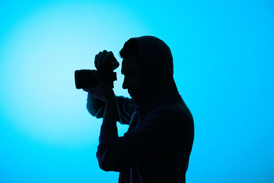 man taking photo using camera, photography themes, blue, holding HD wallpaper