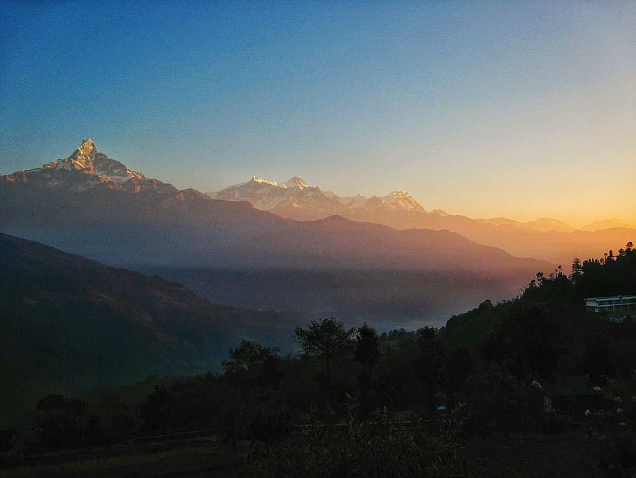 nepal, pokhara, mountains, nature, forest, snow, sky, scenics - nature