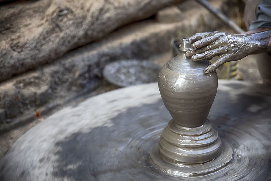 person making clay vase, craft, motion, art and craft, spinning HD wallpaper