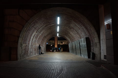 person inside tunnel, path, walkway, corridor, human, crypt, flooring HD wallpaper