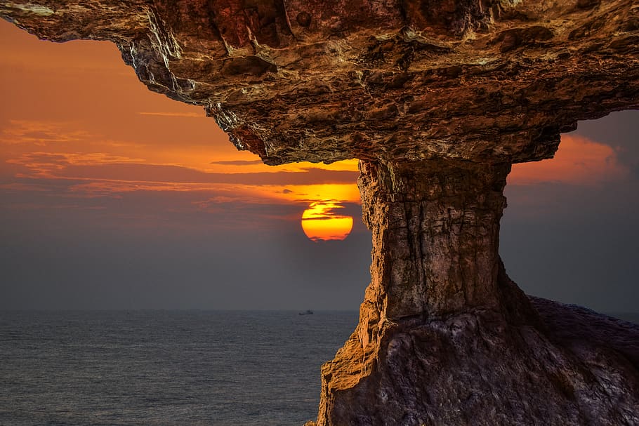 dawn, sea, rocks, sky, clouds, landscape, sunset, water, beauty in nature HD wallpaper
