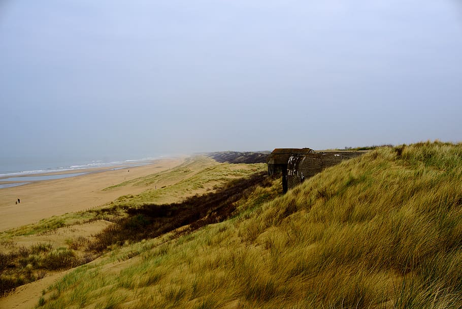 netherlands, the hague, scheveningen, dunes, fortification HD wallpaper