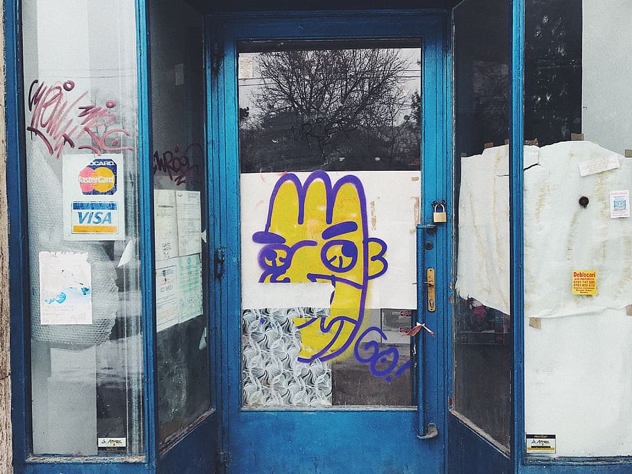 romania, bucharest, graffiti, shop window, vandalized, urban HD wallpaper