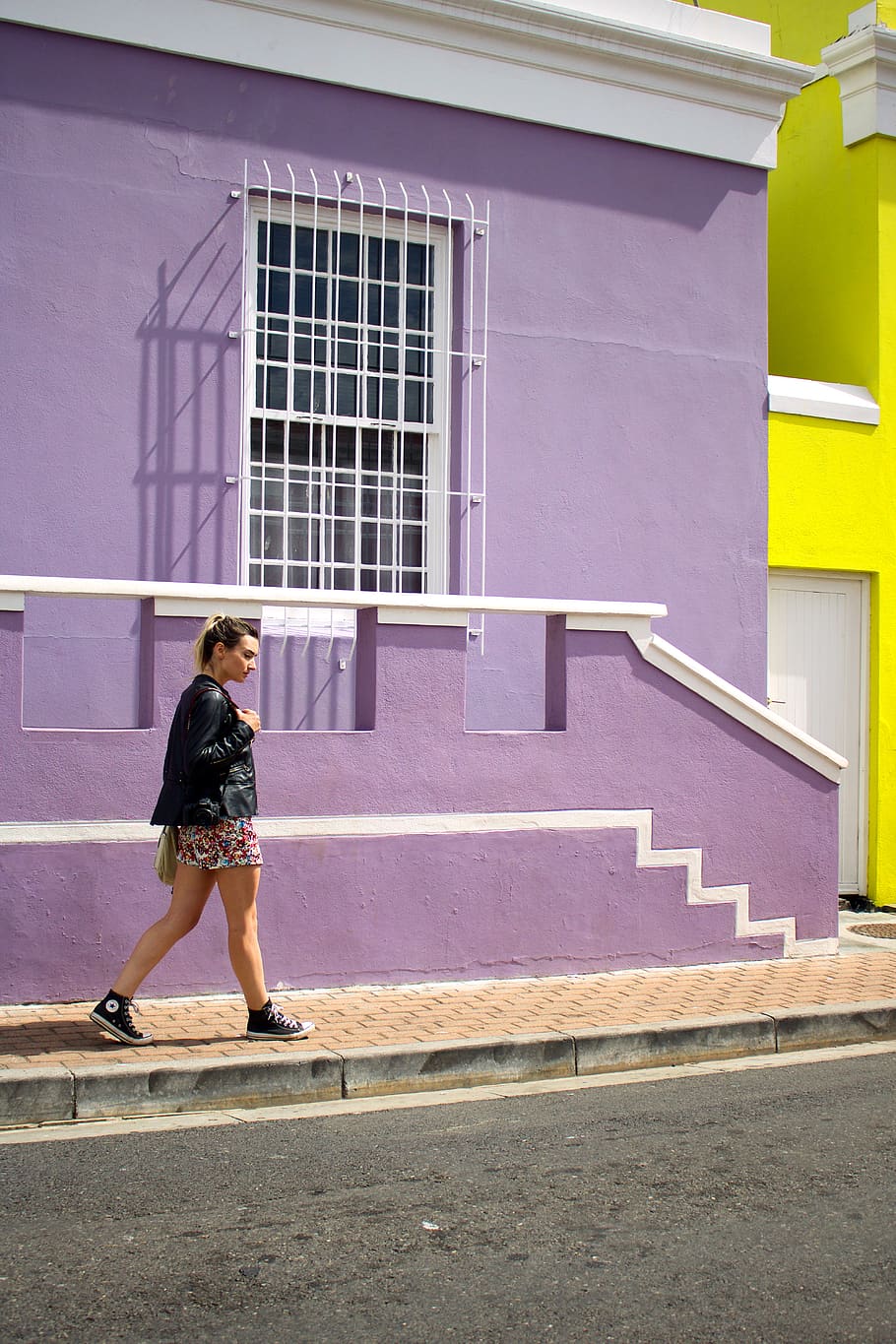 Woman Walking Near Purple Painted Building, architecture, Cape Town HD wallpaper
