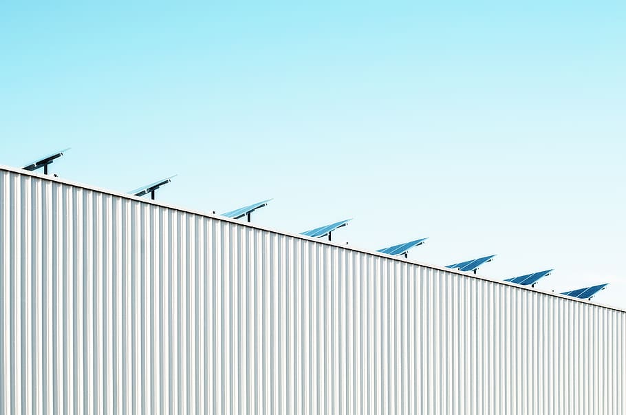 blue, sky, sunshine, solar panels, industrial, building, architecture HD wallpaper