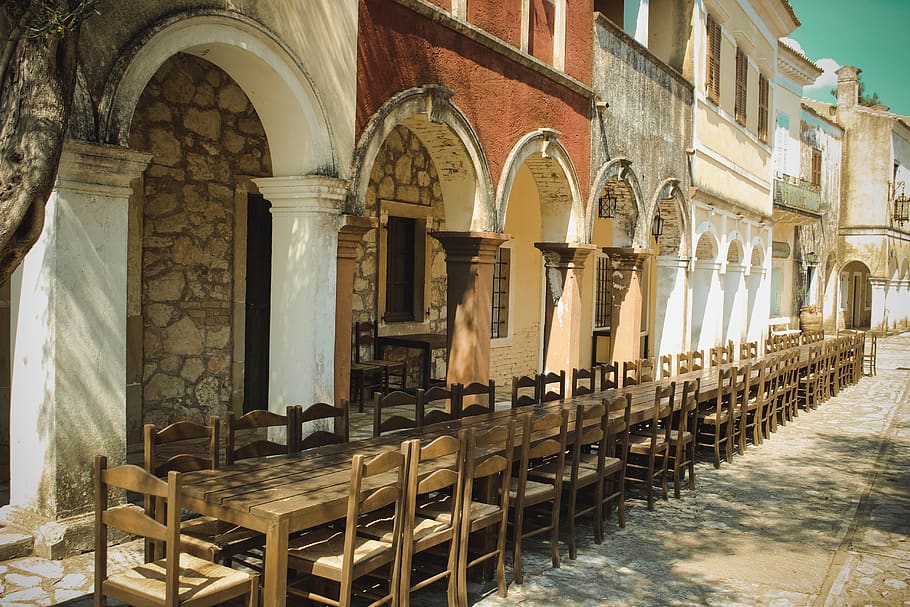 corfu, greece, table, feast, banquet, architecture, built structure HD wallpaper