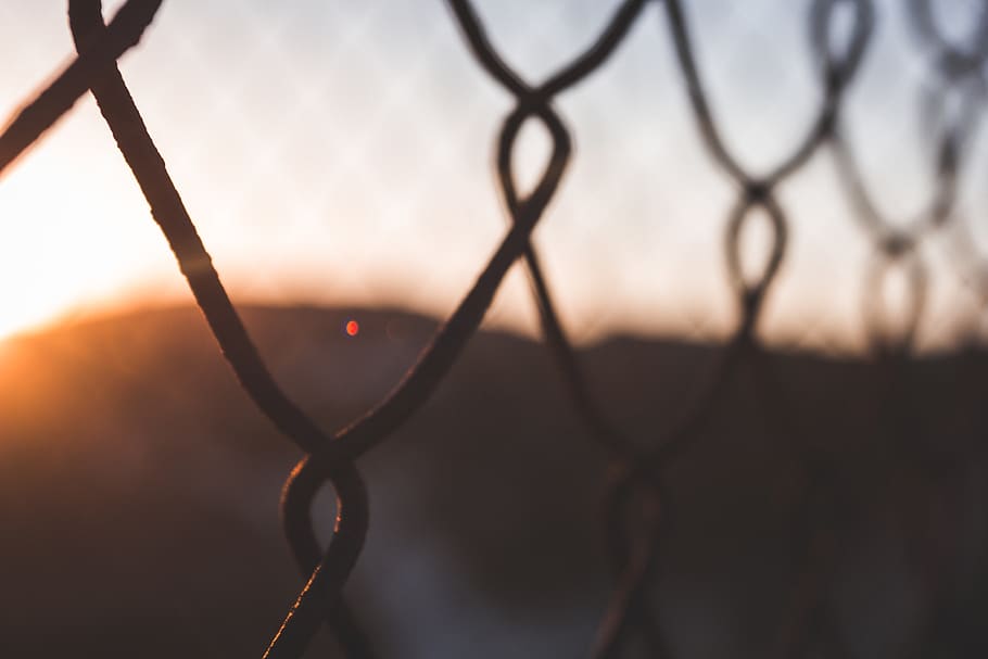 greece, kos, sun, sunset, fence, warm, chainlink fence, boundary HD wallpaper