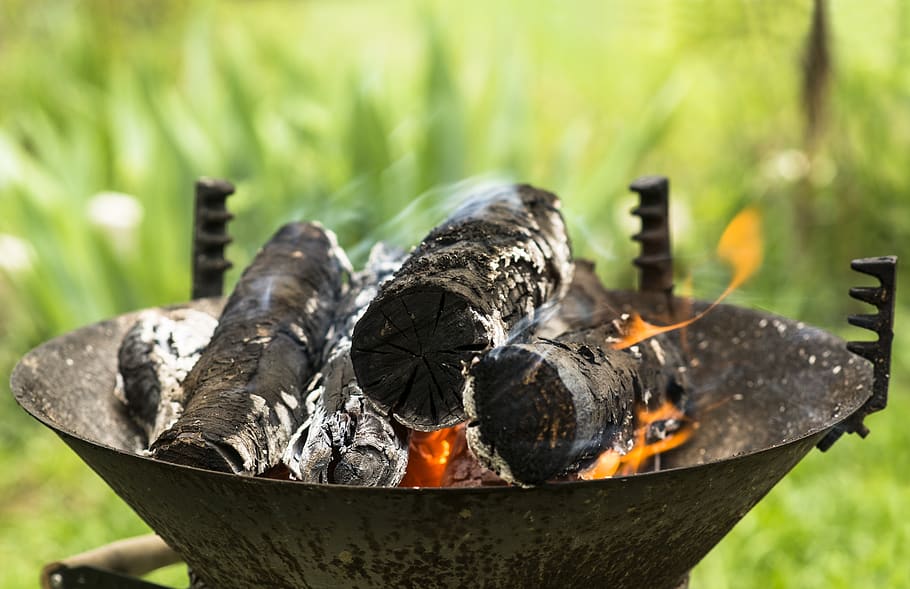 fire, wood, nature, flame, campfire, hot, smoke, flames, green HD wallpaper