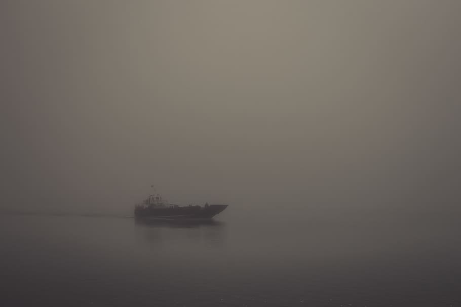 fog, mist, crossing, ferry, boat, sea, river, nautical vessel HD wallpaper