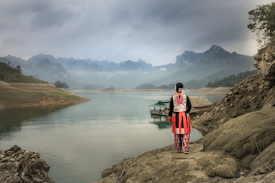 Person Standing Near the Body of Water, back view, daylight, environment HD wallpaper