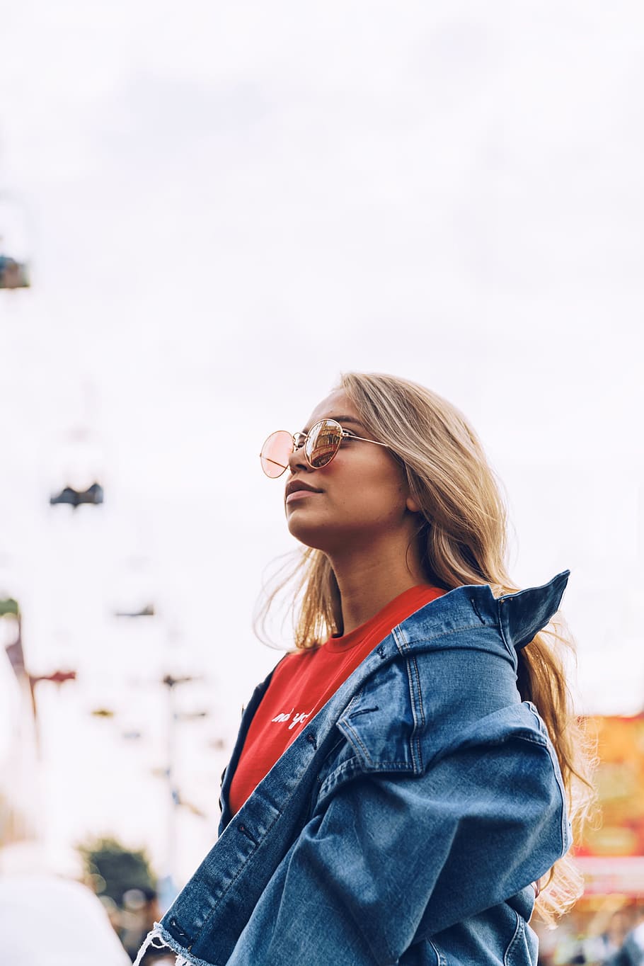 Woman In Jean Jacket Photo, Fashion, Shopify, Glasses, Hair, one person