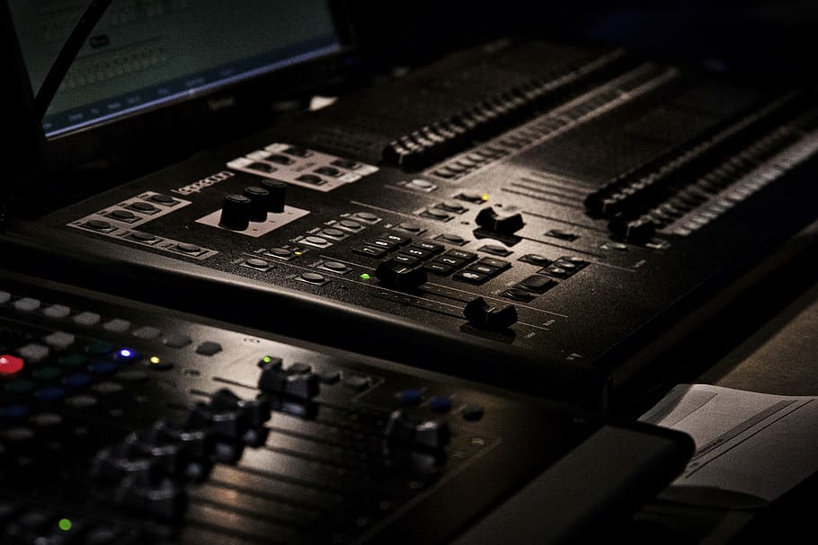 black mixing console, music, technology, control, audio equipment HD wallpaper