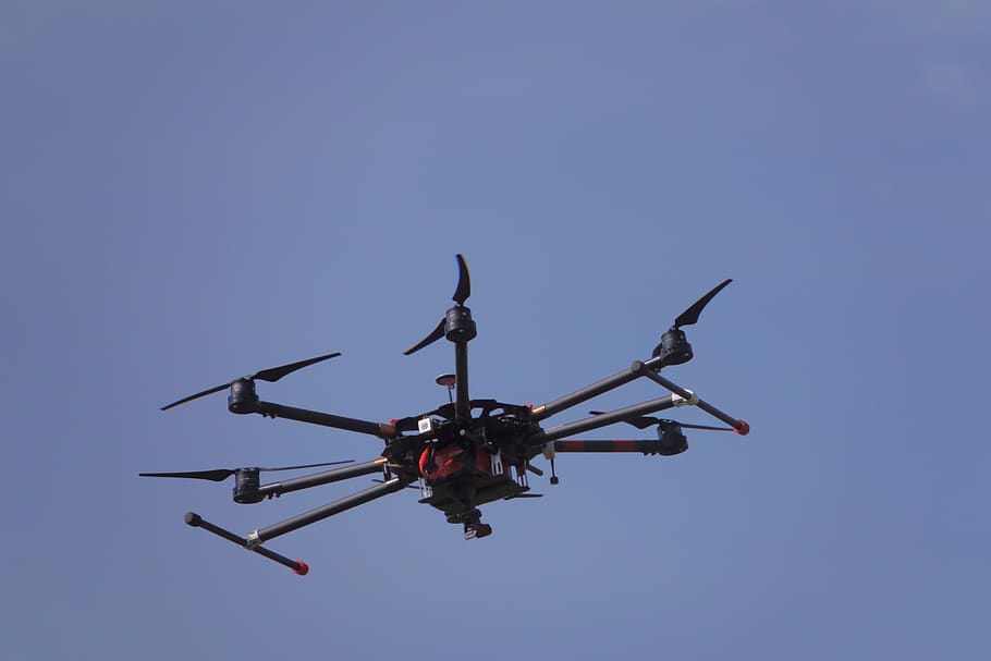 drone, flight, sky, quadrocopter, flying, remotely, of technology HD wallpaper