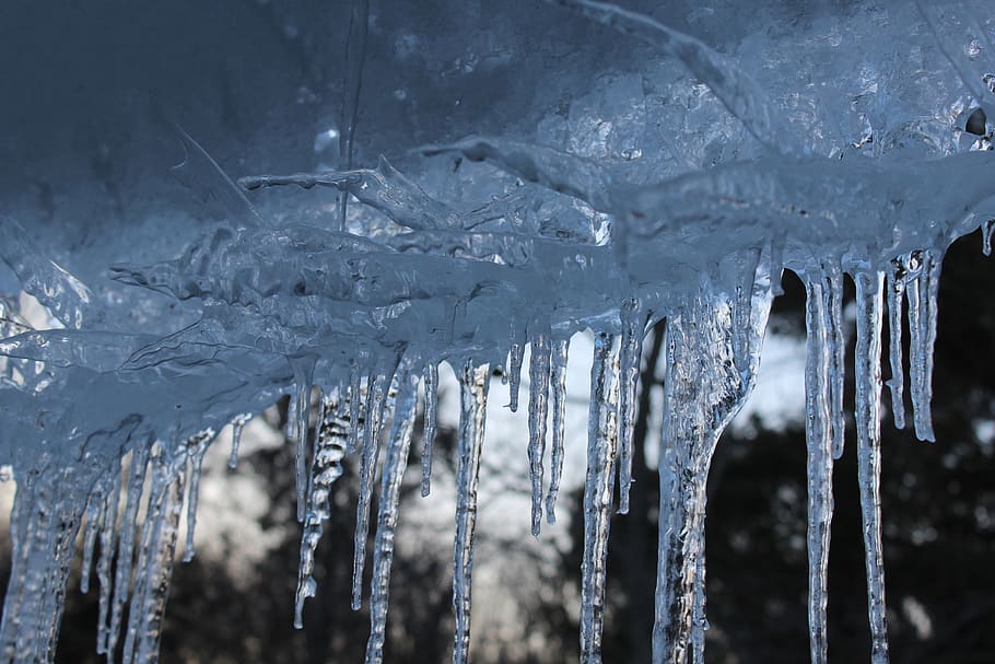 icicles, winter, cold, roof, blue, transparent, ice, icy, nature HD wallpaper