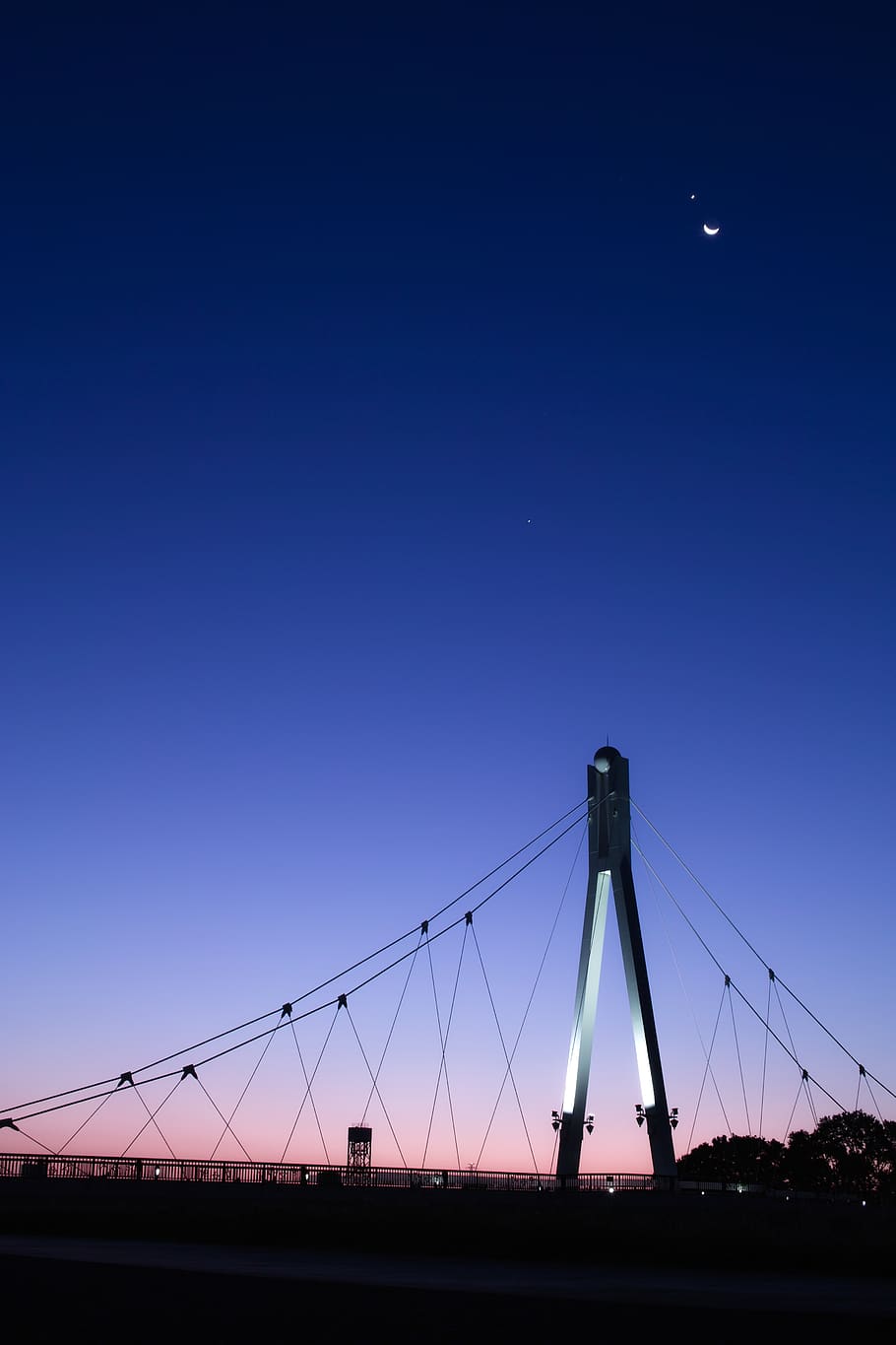 sky, gradation, moon, twilight, bridge, connection, architecture HD wallpaper
