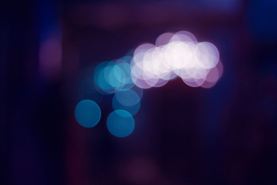 blue and white bokeh lights, flare, purple, neon, art, heart, HD wallpaper