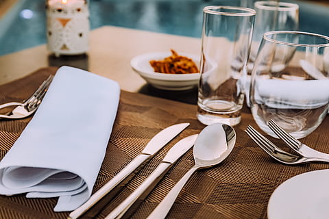 Silver Cutlery On Table, dishware, fork, knife, napkin, silverware HD wallpaper