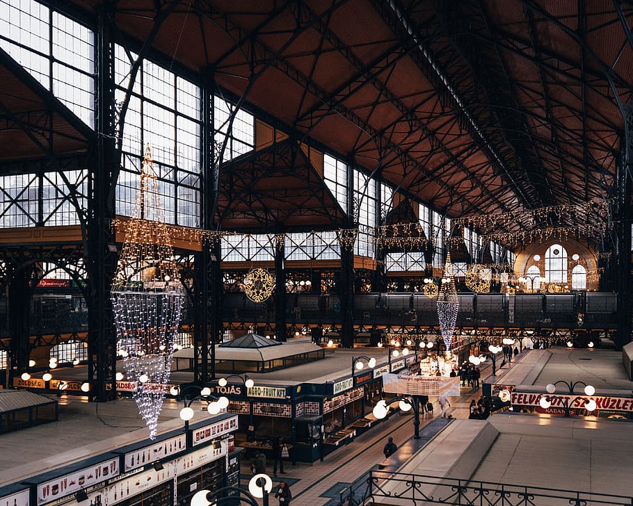 brown and white building interior view, hungary, budapest, xmas HD wallpaper