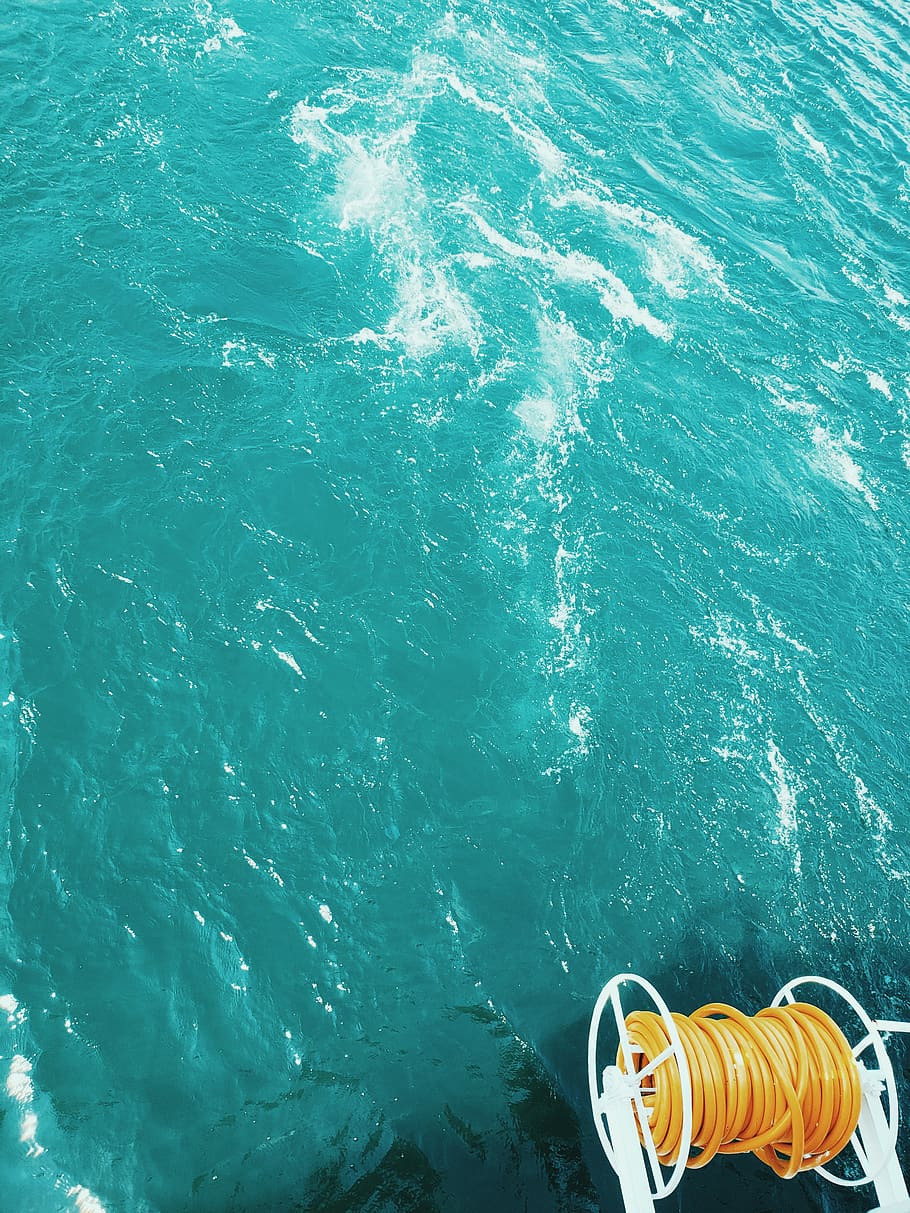 wave, waves, blue, cyan, teal, water, sea, lake, yellow, orange HD wallpaper