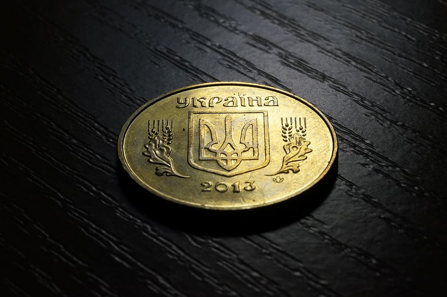 money, ukraine, coin, metal, finance, wealth, currency, gold colored HD wallpaper
